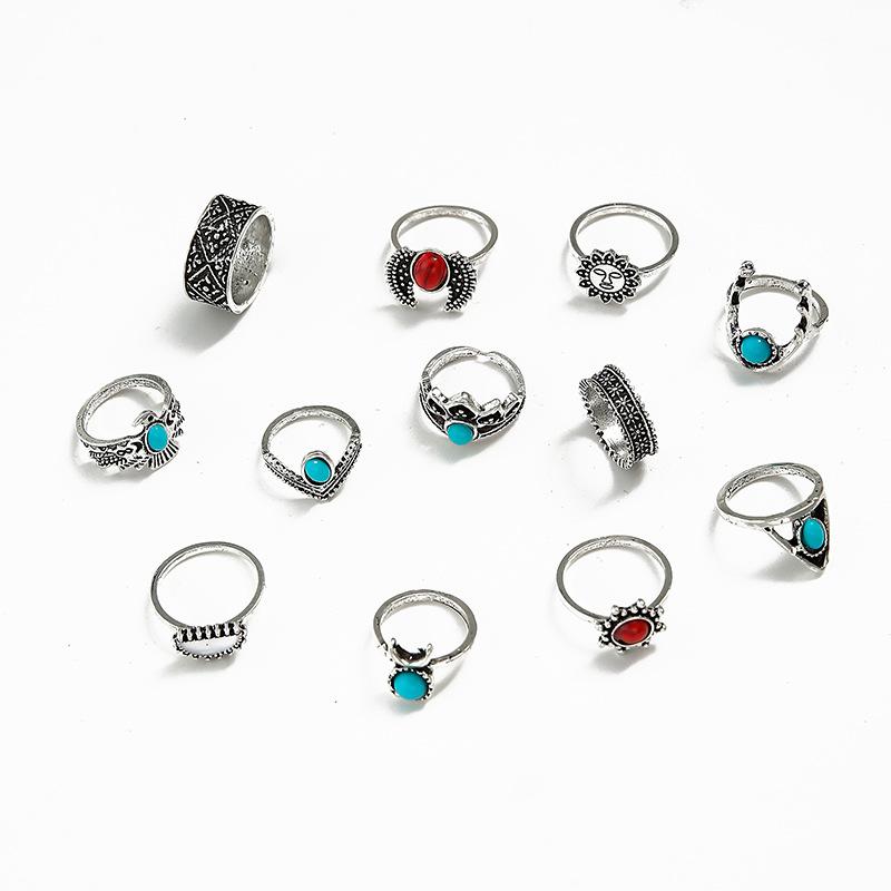 

Wings Red Crescent Turquoise Joint Ring Bohemian 12-Piece Set Ring