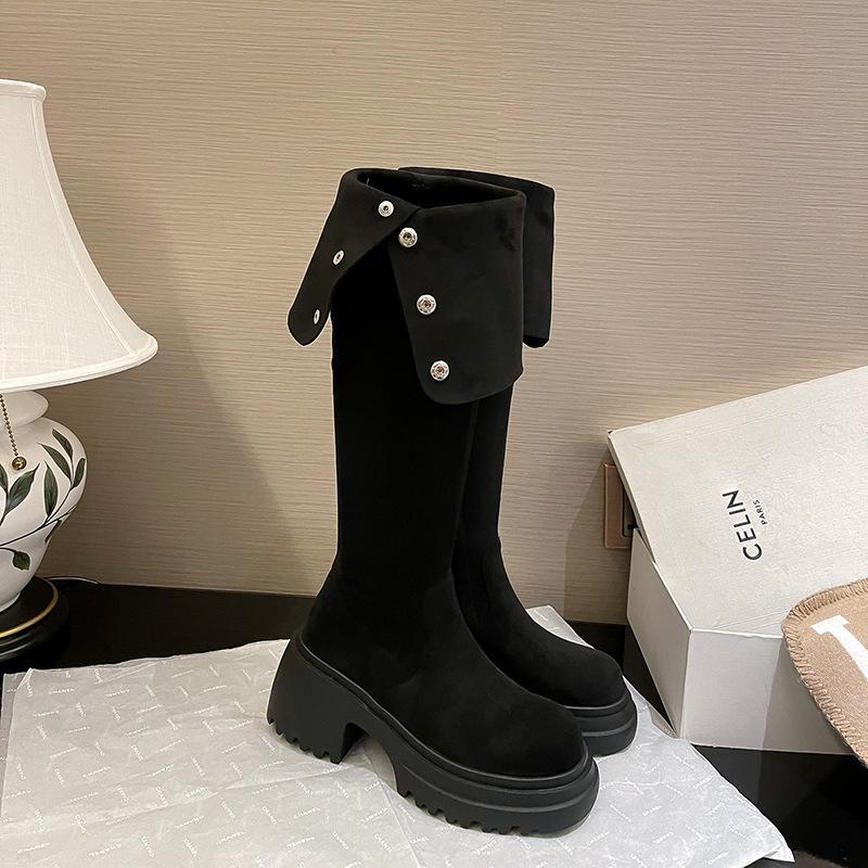 Retro over-the-knee thick-heeled western cowboy boots for women's 2025 new models to increase height and lose weight, and wear long knight boots.