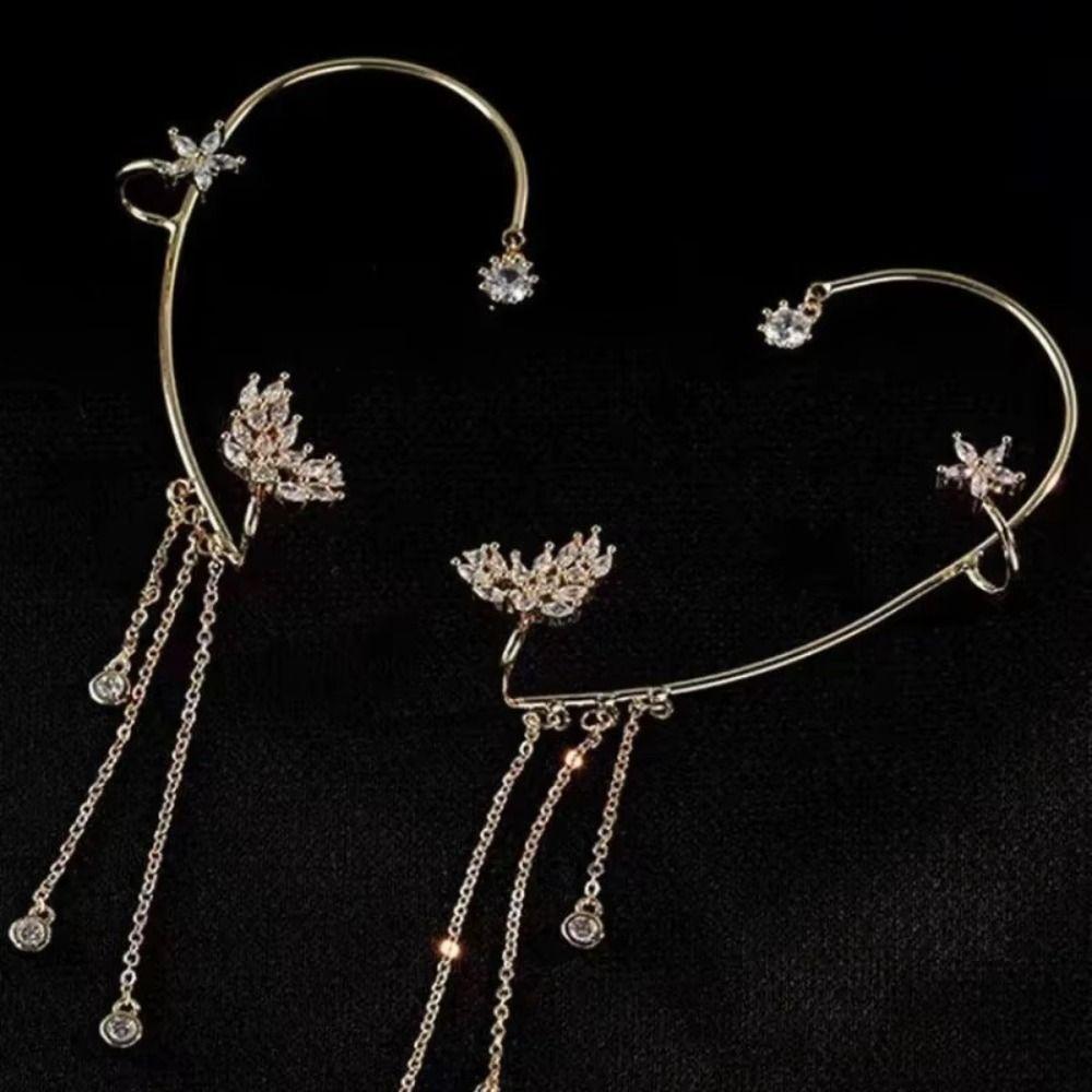 Long Chain Ear Cuff Earrings Tassel Ear Hook Earrings Exquisite Clip on Earrings  Party