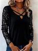 European-American Fashion Sequin Patchwork V-neck Long Sleeve Women's Top