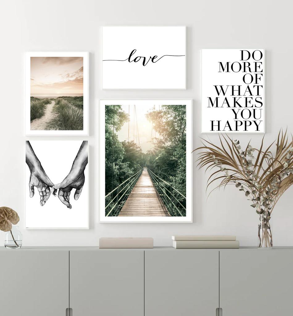 Sunrise Beach Hanging Bridge Eucalyptus Flower Cactus Wall Art Print Canvas Painting Nordic Posters Picture Living Room Decor