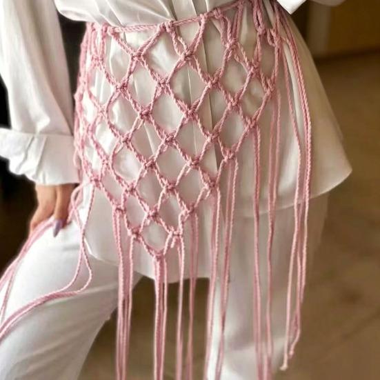 Women Belt Imitation Leather Adjustable Fit Flexible Cord-Style Waistband Bohemian Style Tassel Corset Skirts Jeans Accessories