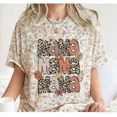 Fashion Funny Flower Leopard Mama Letter Print Women's Short Sleeves T-Shirt Loose Casual Summer Outdoor Street Women's Tees Tops