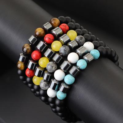 Bracelet Homme 8mm Onyx Howlite Hématite Guérison Laiton Bracelet Méditation Yoga Oeil de Tigre Bracelet Manchette Petit Ami Bijou de Main Cadeau