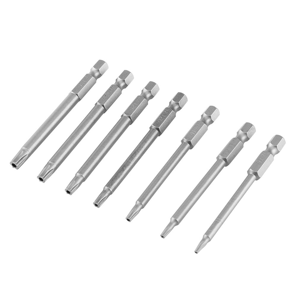 7pcsset S2 Steel 75mm 14 Inch Hex Shank T 8T30 Magnetic Security Star Screwdriver Bits