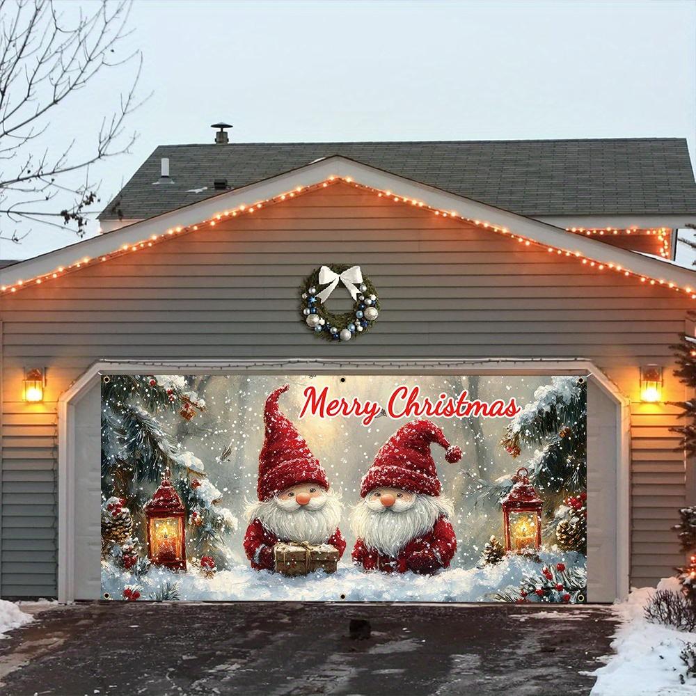 1 Piece, Large Christmas Garage Door Banner, Winter Snow View Christmas Dwarf Pattern, Durable, Easy To Hang