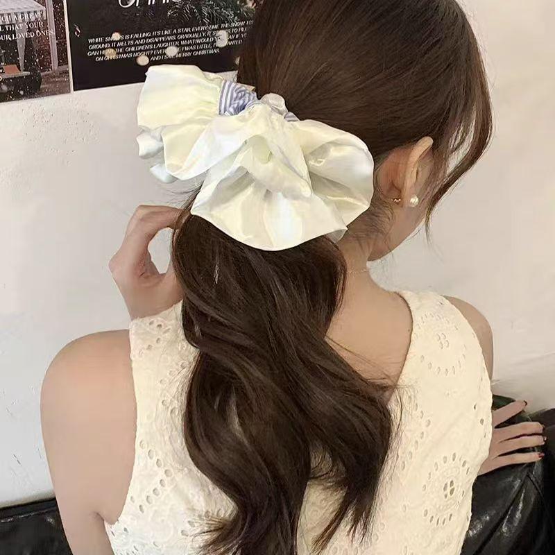 Korean Version, Oversized, Blue Striped Headband, High-end Feel, Ballet Style, Satin Headband with Meatballs, Versatile Headband