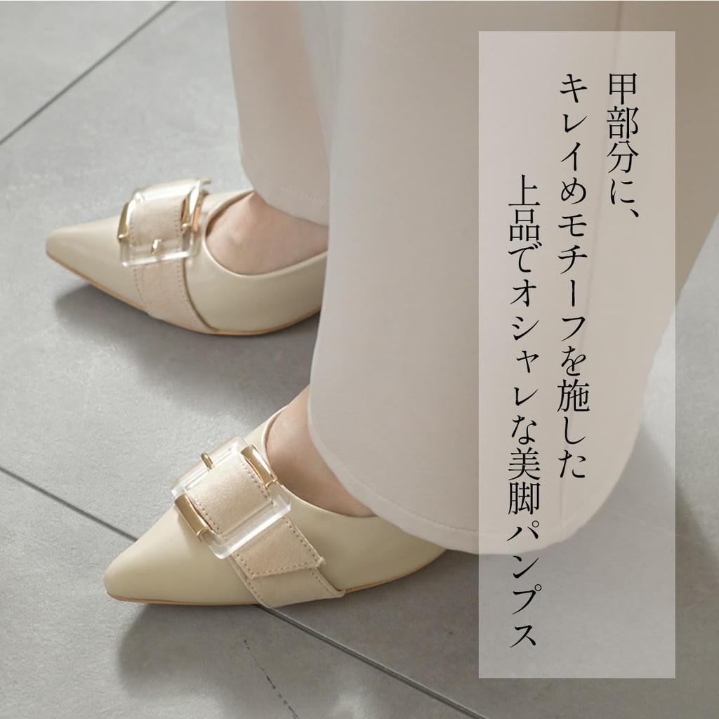 [AmiAmi] Women's Pointed Toe Pumps with Buckle, 6cm Heel, Comfortable for Walking, Leg-Lengthening Effect (Black (Smooth), 24.0cm-24.5cm) KH7544