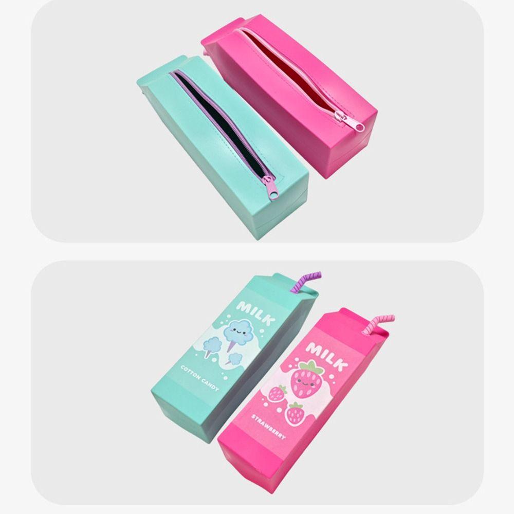 Milk Box Shape Pencil Case Silicone Makeup Storage Box New Pen Holder  School