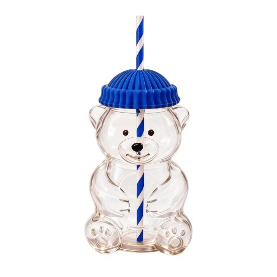 

Glass Bear Cup 600ml Reusable Glass Tumbler with Lid And Straw Cute Bear Sippy Cup for Iced Coffee Milk Tea Smoothies Cocktails 600ML синій
