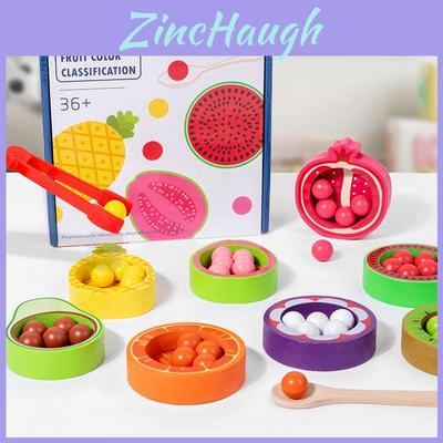 Kids Wooden Color Sorting Game With Fruit Bead Clips For Preschool Education And Fine Motor Training