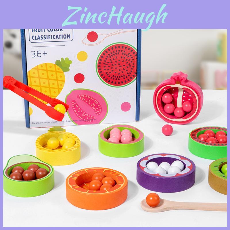 Kids Wooden Color Sorting Game With Fruit Bead Clips For Preschool Education And Fine Motor Training
