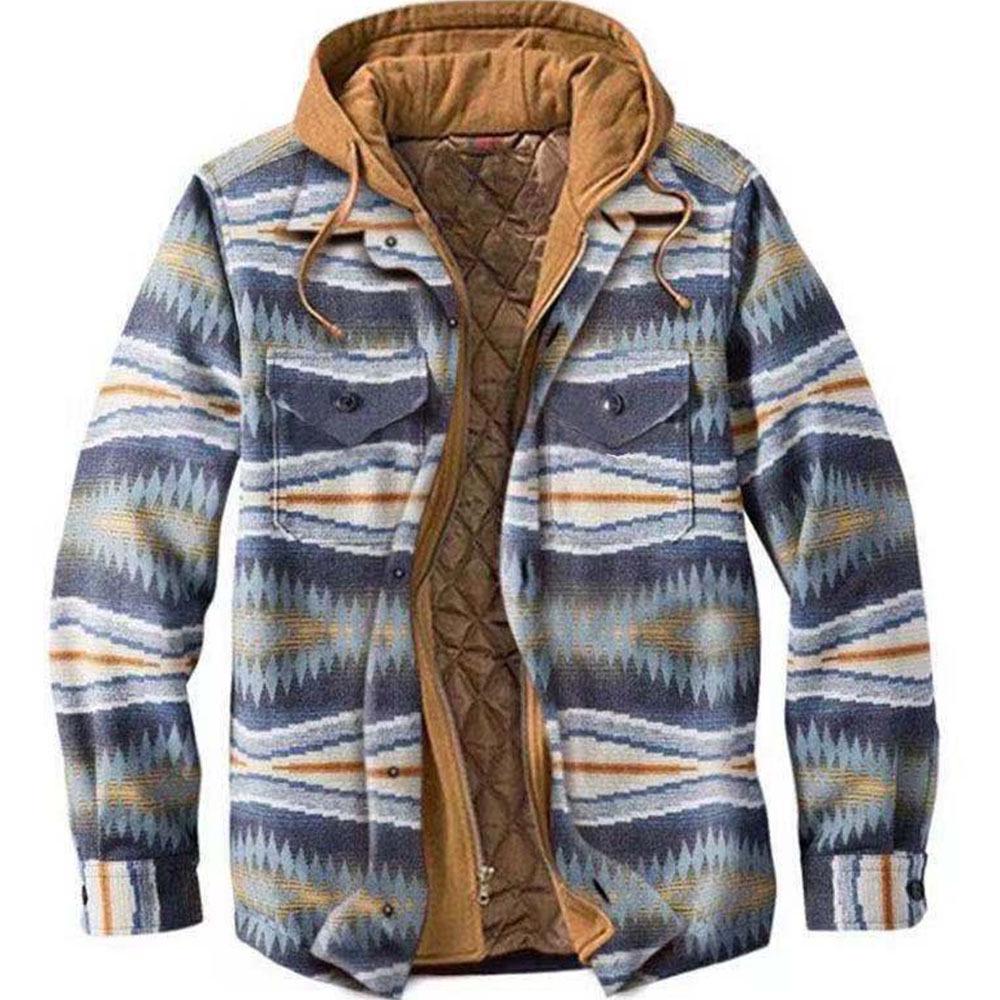 Men's Plaid Hooded Cotton Jacket: Thick, Long Sleeve, Loose-Fit for Autumn/Winter