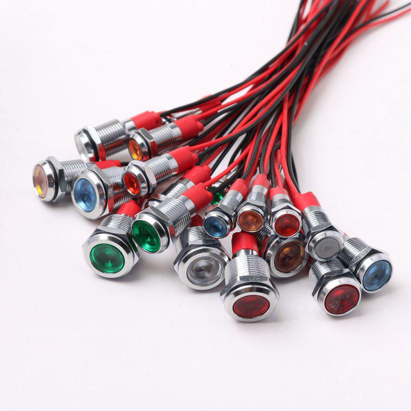 LED Metal Indicator Light 6mm-12mm, AC/DC 24V-220V, Miniature Power Signal Light