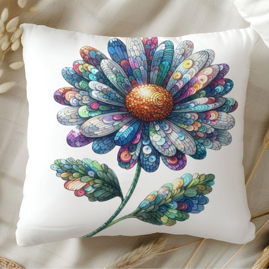 New Glitter Daisy Printed Pillowcase Light Luxury Floral Home Living Room Sofa Cushion Pillowcase