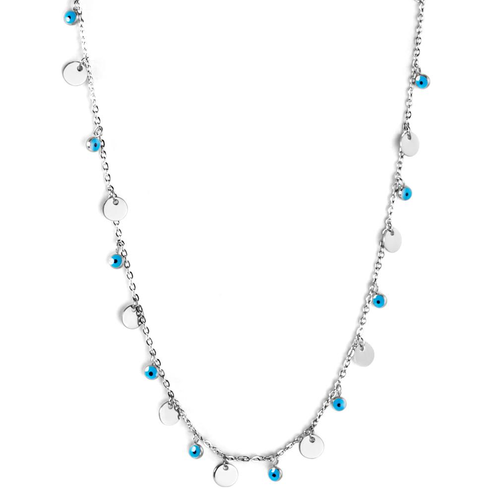 

2025 New Ethnic 1PCS Blue Eye Beads and Round Accessories Pendant Necklace Stainless Steel Colour Necklace Women Jewellery Gift