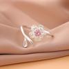 925 Silver Pink Crystal Flower Opening Ring for Women Fashion Jewelry R380