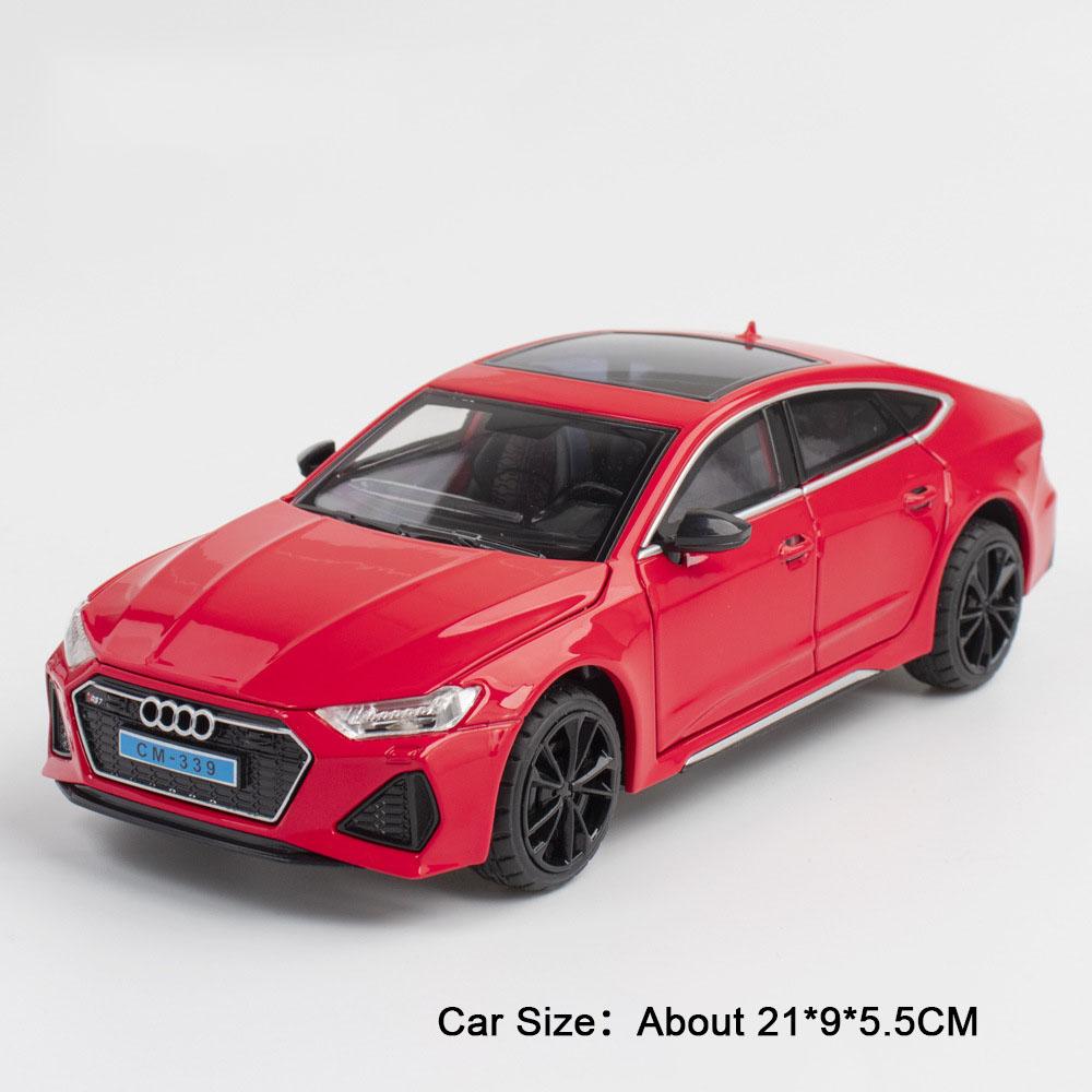 1:24 R8 V10 Plus Rs7 Car Model Diecast Alloy Toys 4 Doors Opened With Sound Light Pull Back Miniature Vehices Fashion Home Decor