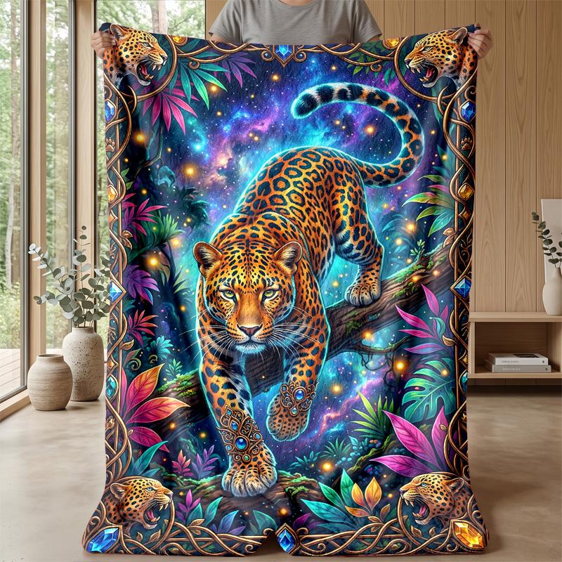 Jungle Leopard Elegance 1 Theme Blanket Lightweight Warm Flannel Blanket Decorative Throw Blanket for Home Decoration