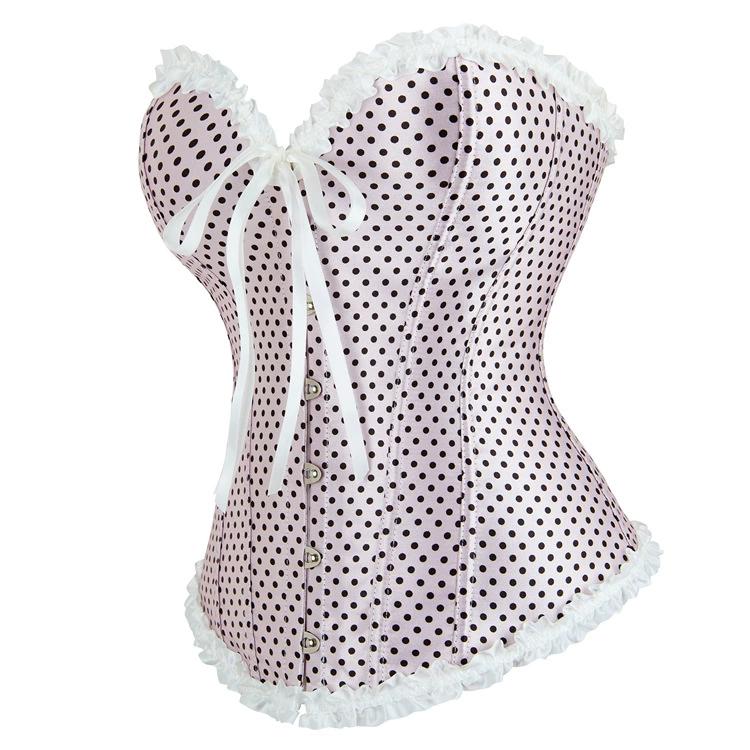 Corset feminino plissado de bolinhas rosa claro, corset longo europeu e americano