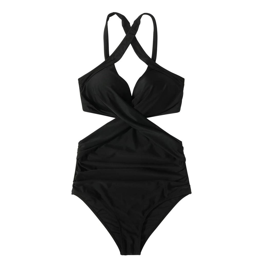 One Piece Swimsuit for Women Cross Front Cut Out Backless Design Slim Fit Swimwear Beachwear