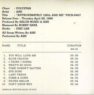 

CD ASH - Approximately 1281b.and Me HI5191 POLYSTAR Japan Rock Used