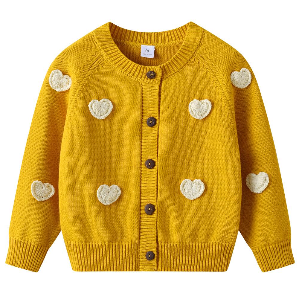 Korean Style Handmade Love DIY Children's Knitted Cardigan Jacket Girls Sweater Cardigan