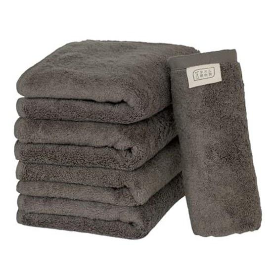 Toalha Laboratório Volume Rico #003 Rosto Cinza Carvão Conjunto de 5 Peças Especificação de Hotel Pelúcia Grossa Absorção Rápida Durabilidade 100% Algodão 480GSM Japão