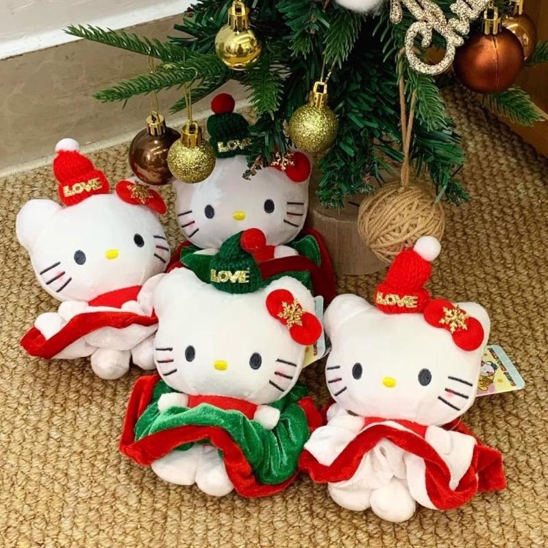 1Pcs Cute Christmas Kt Cat Keychain Kawaii Hello Kitty Plush Doll Toys Pendant Bag Decoration Christmas Gifts