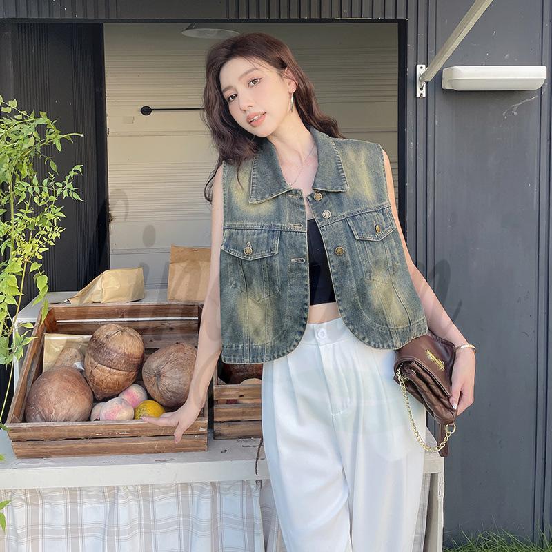 

Women s Skin-Friendly Casual Denim Vest - Classic, Loose Fit with Real Shot Design One Size темно-синий