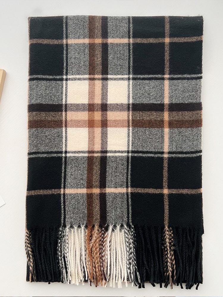 Damen Winter Vintage Gestrickter Schal Kopftuch Damen Herren Lässig Preppy Kariert Quaste Warmer Schal Mujer Mann Schal Wickeltuch Neue