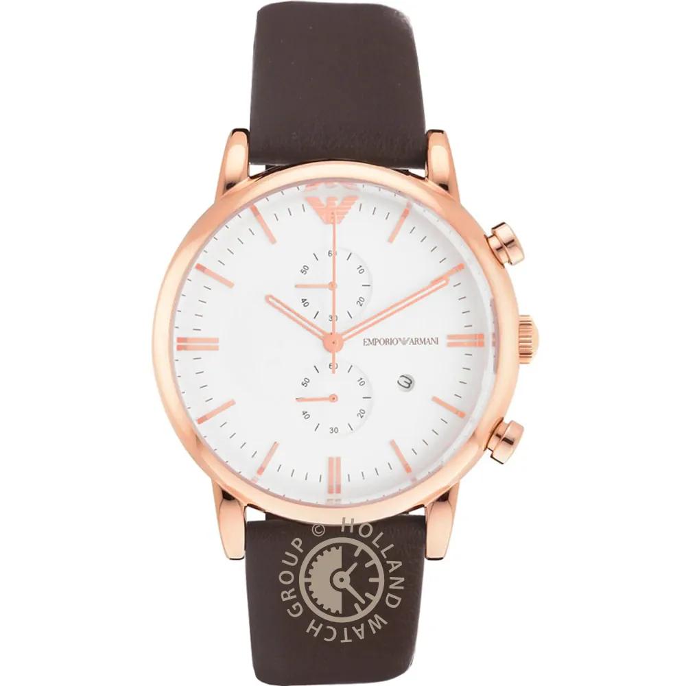 Emporio Armani Gianni XLarge White Brown Leather Men s Quartz Chronograph Watch AR1936 белый