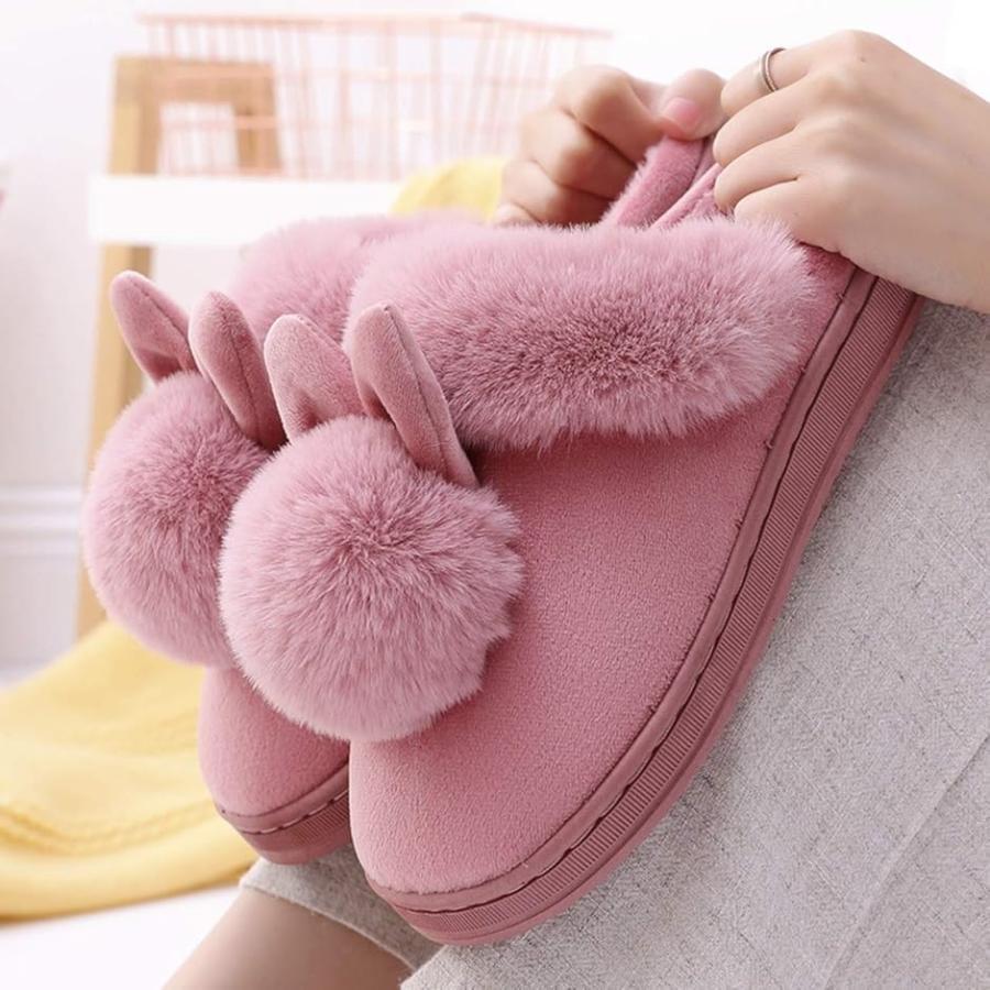Warm Fluffy Slippers Women's Room Shoes Anti-slip Indoor Shoes Fur Fluffy (Gray, 22.0-22.5 cm)
