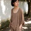 Johnature Women Shirts Summer Chinese Style Solid Color Tops Soft Butterfly Sleeve Female Blouses