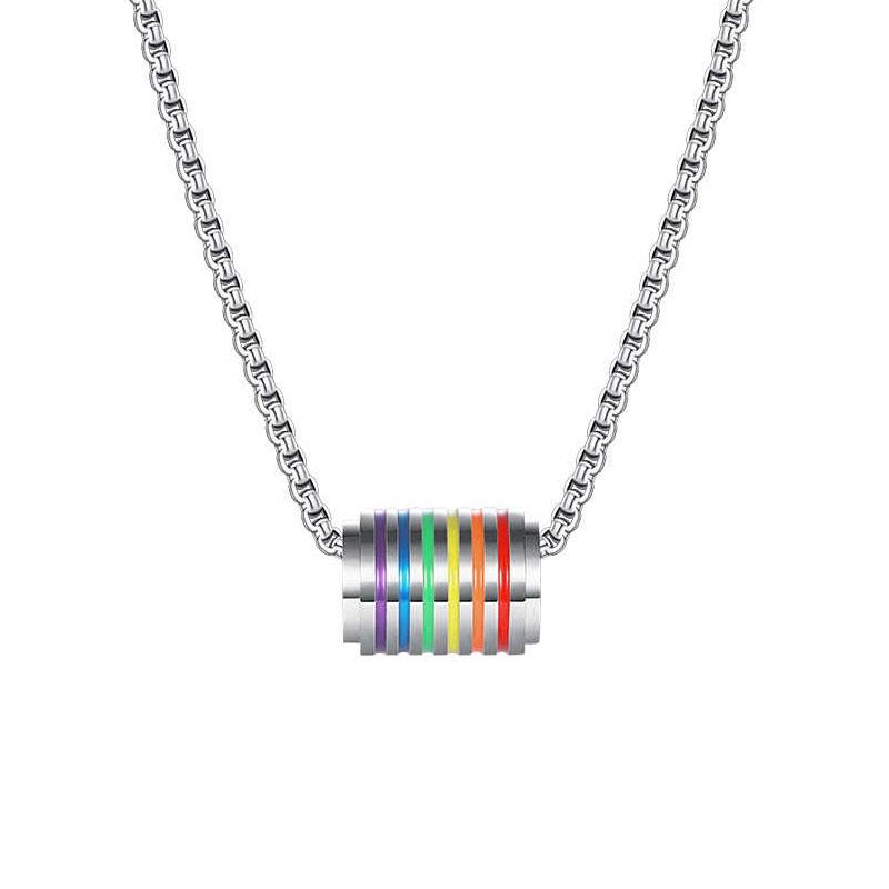 LGBT Statement Pendant Necklace New Rainbow Color Small Beads Pendant Necklace Stainless Steel Striped Bead Gay Pride