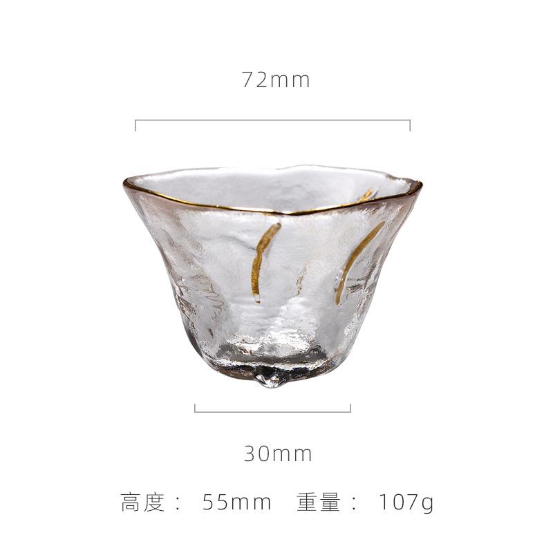 Japanischer hitzebeständiger Glas-Teetasse Kreativ Mini Gehämmert Goldrand Kung Fu Teeschale Teetassen Haushalt Wasserbecher
