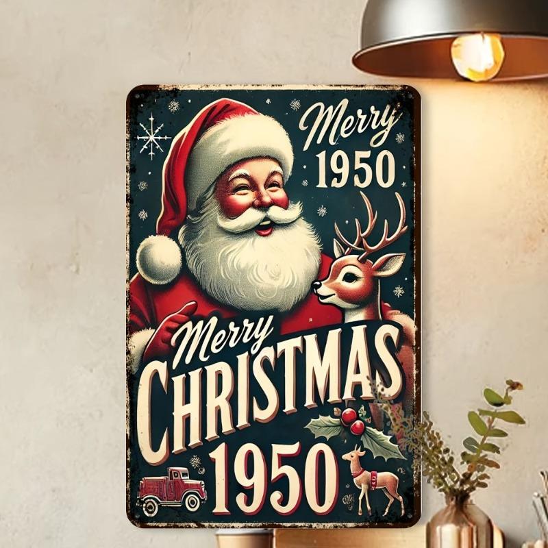 Vintage Merry Christmas Metal Sign, Retro Holiday Wall Decor 20x30cm