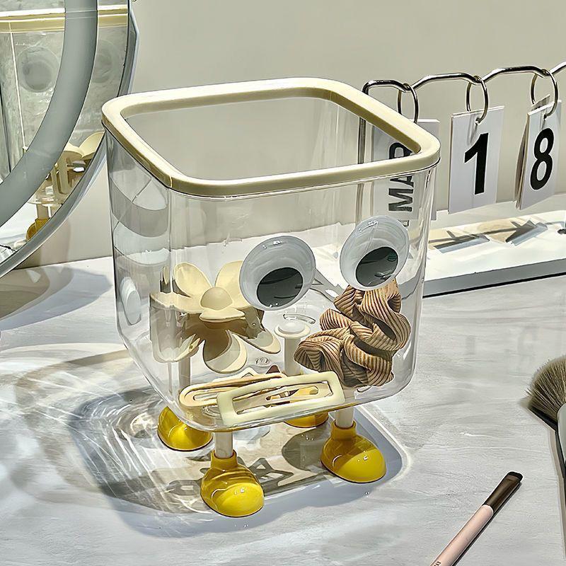 Cute Transparent Desktop Small Trash Can Office High-Value Covered Storage Waste Paper Basket Student Desk Dormitory Storage Bin