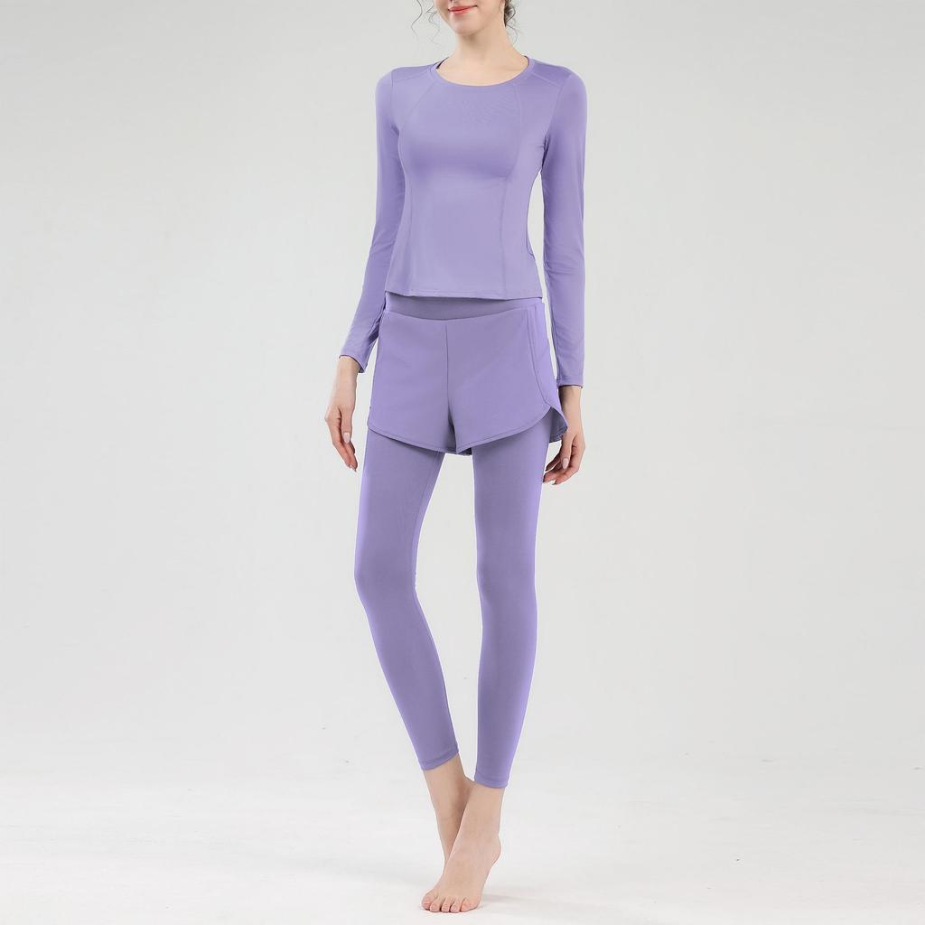 Women's Quick-Dry Yoga Sportswear Set with Long Sleeve Top and Back Pocket for Running