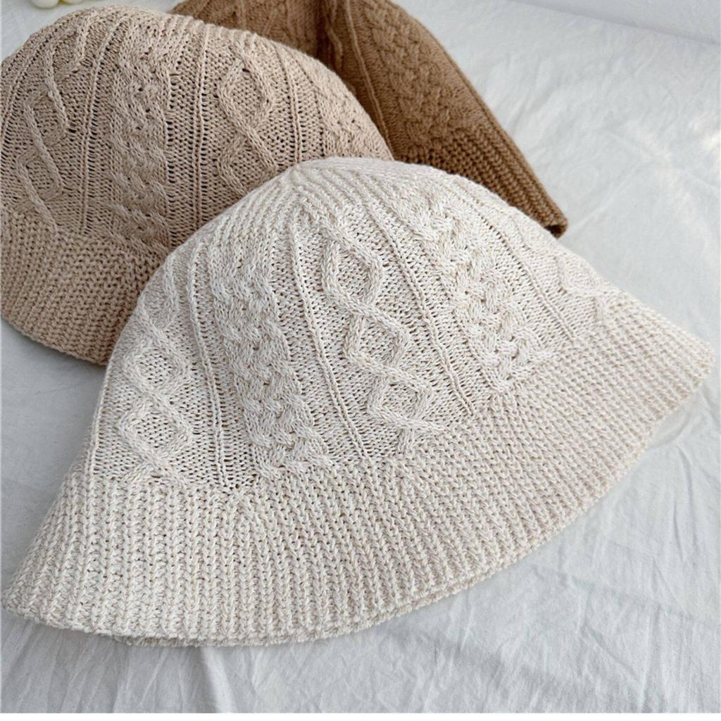 Color knitted hollow breathable bucket hat women's summer outdoor face small sunshade bucket hat women's basin hat