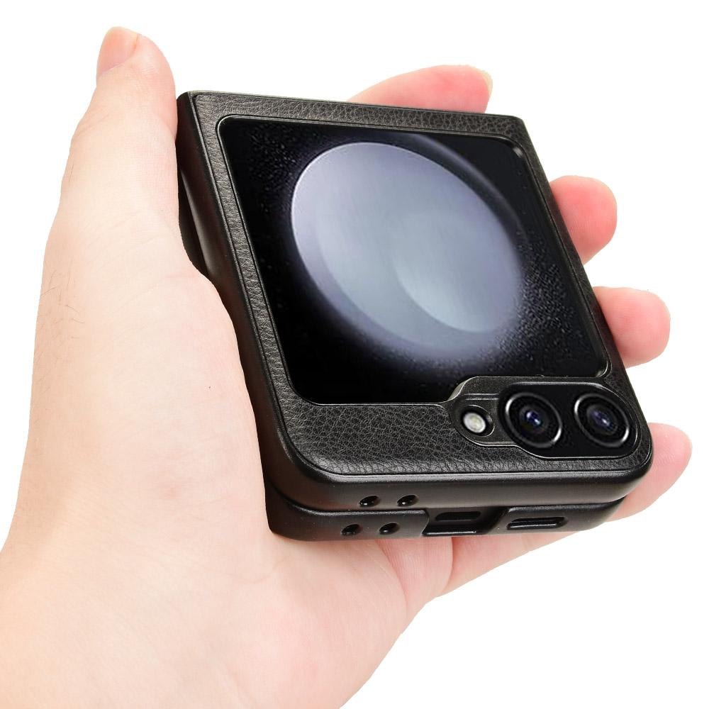 For Samsung Galaxy Z Flip6 5G Case Litchi Texture Leather Hard PC Phone Cover