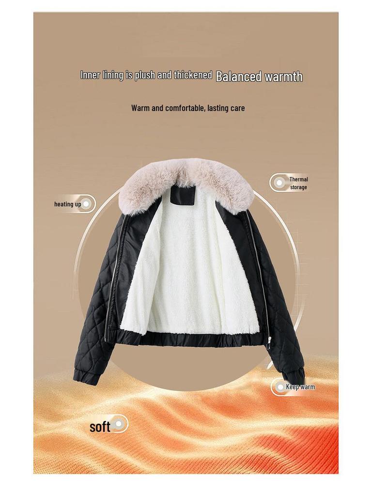 Women's Winter Korean Style PU Leather Coat with Fleece Lining and Fur Collar