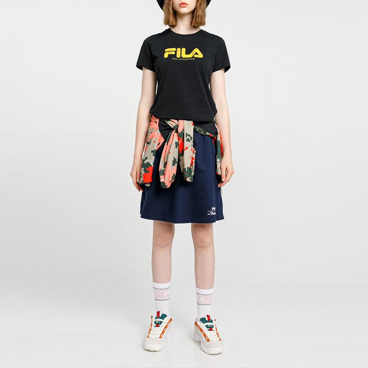 FILA Logo Print Pullover Round Neck Short Sleeve T-Shirt Women Tops Black A11W021103GBK