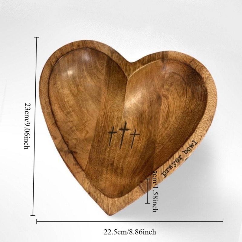 New Heart Prayer Bowl Wooden Religious Crucifix Bowl Rustic Home Centrepiece Decor Fruit Plate Kitchen Tableware Religious Gift