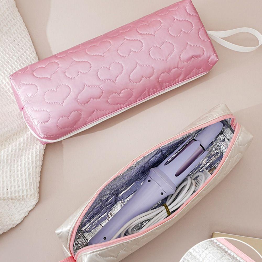 Cute PU Leather Hair Dryer Storage Bag Heart-shaped with Handle Curler Storage Bag Portable Dustproof Carrying Case for Travel