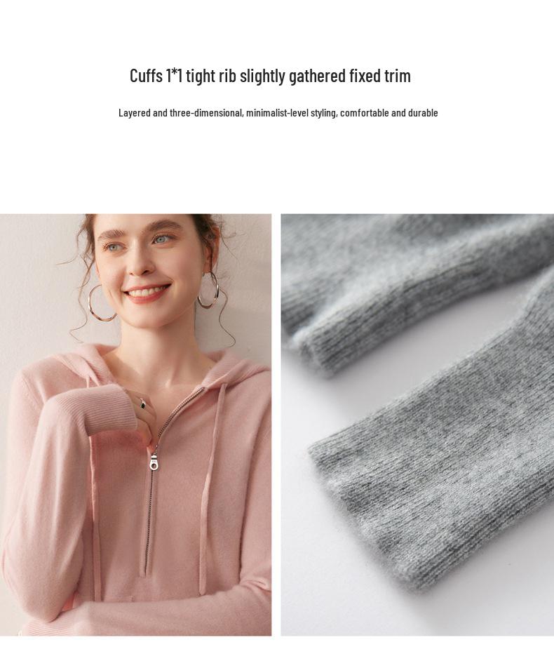 Thick Zippered Hooded Women's Cashmere Sweater - 2025 Autumn/Winter Collection: Solid Color, Elegant, Simple, Casual Wool Knit Outerwear