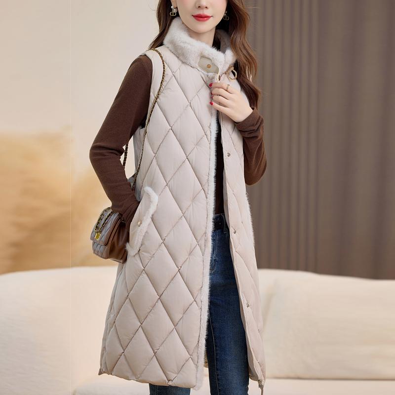 Fashion Winter Women's Vest Faux Fur Collar Thick Warm Sleeveless Jackets Woman Long Coat With Belt