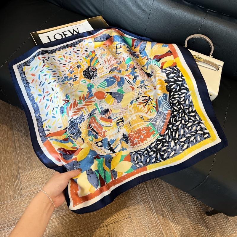 New silk scarf women's fashion versatile high-end small square scarf Korean version neck protection scarf spring and autumn retro scarf binding bag