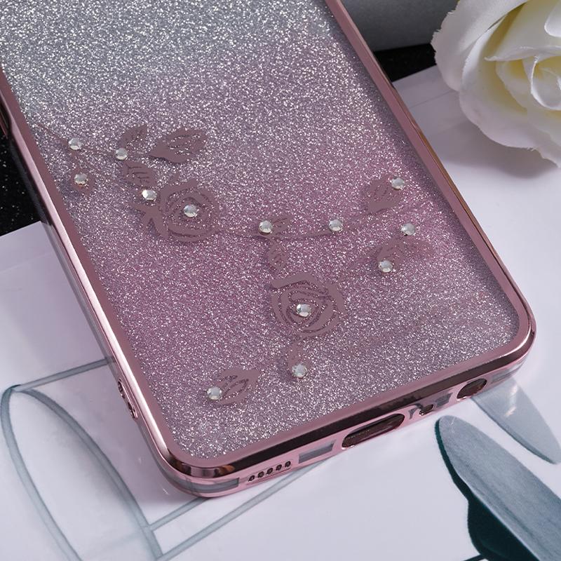 KADEM For Samsung Galaxy A12 Gradient Glitter Case Flower Pattern Rhinestone TPU Phone Cover