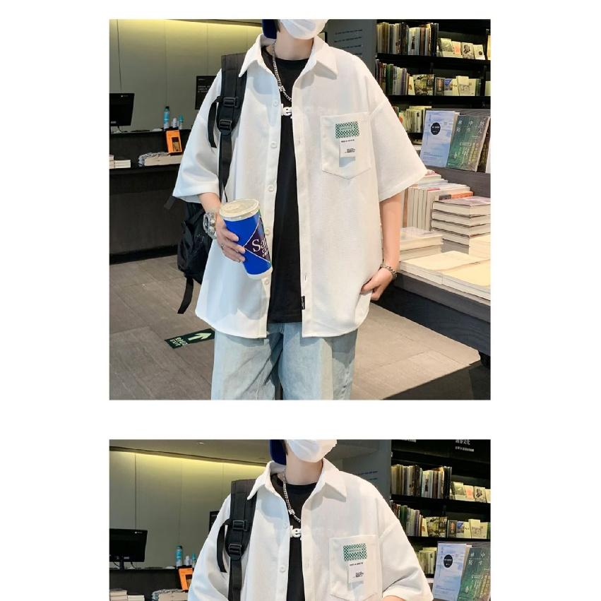 Waffle Short Sleeved Shirt For Men 2024 Summer New Korean Edition Handsome Shirt Five Quarter Sleeve Rascal Handsome Casual Top